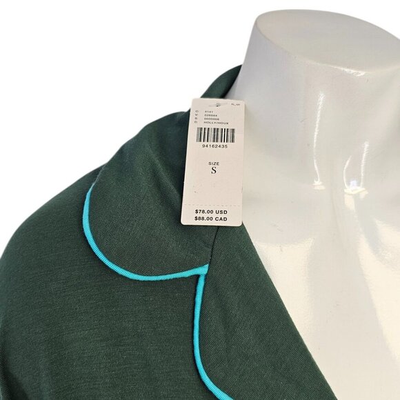 Anthropologie Womens Briar Piped Lounge Sleepwear Long Sleeve Shirt, Green, S - Picture 4 of 8
